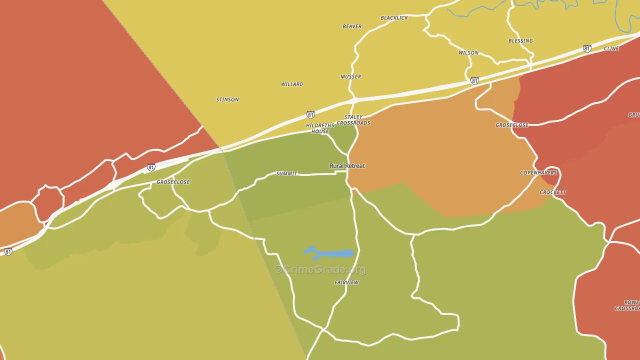 Rural Retreat, VA Map of Robbery Rates