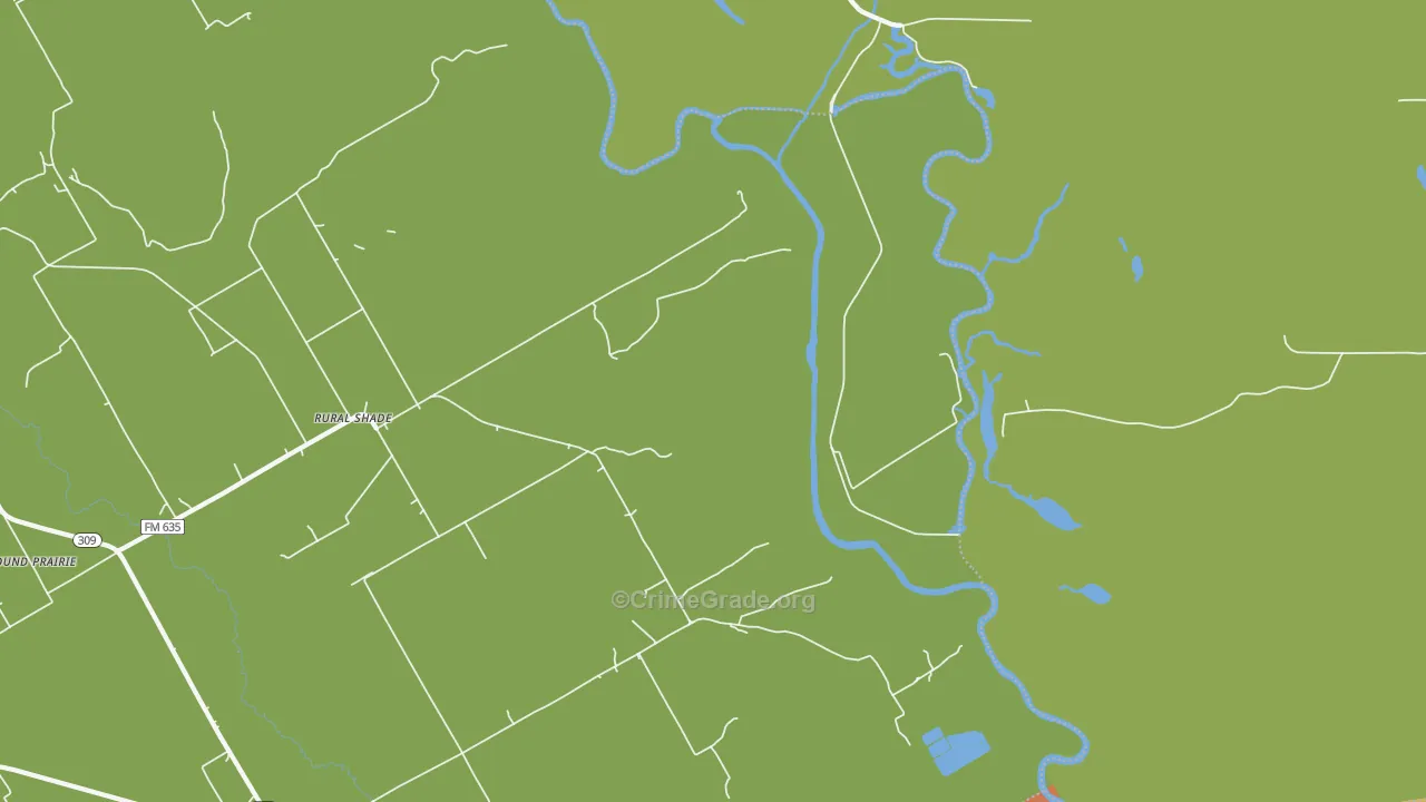 Rural Shade, TX Map of Robbery Rates