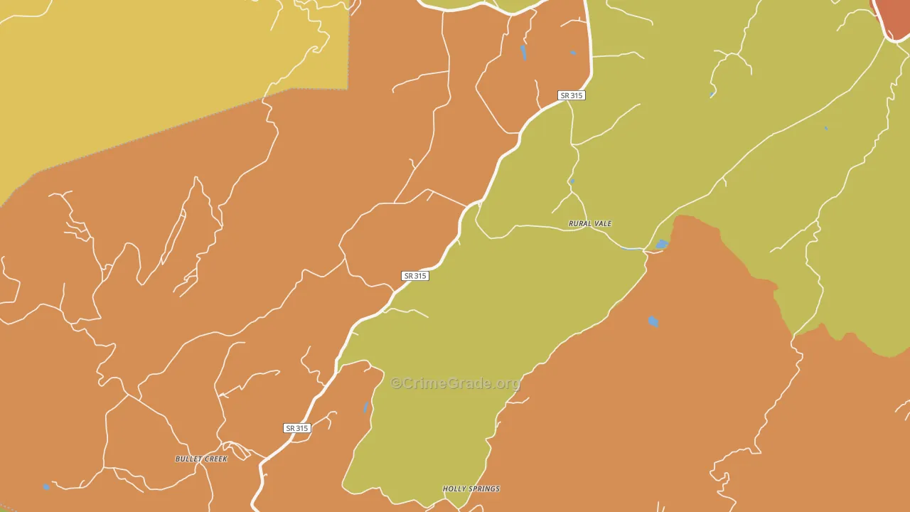 Rural Vale, TN Map of Robbery Rates
