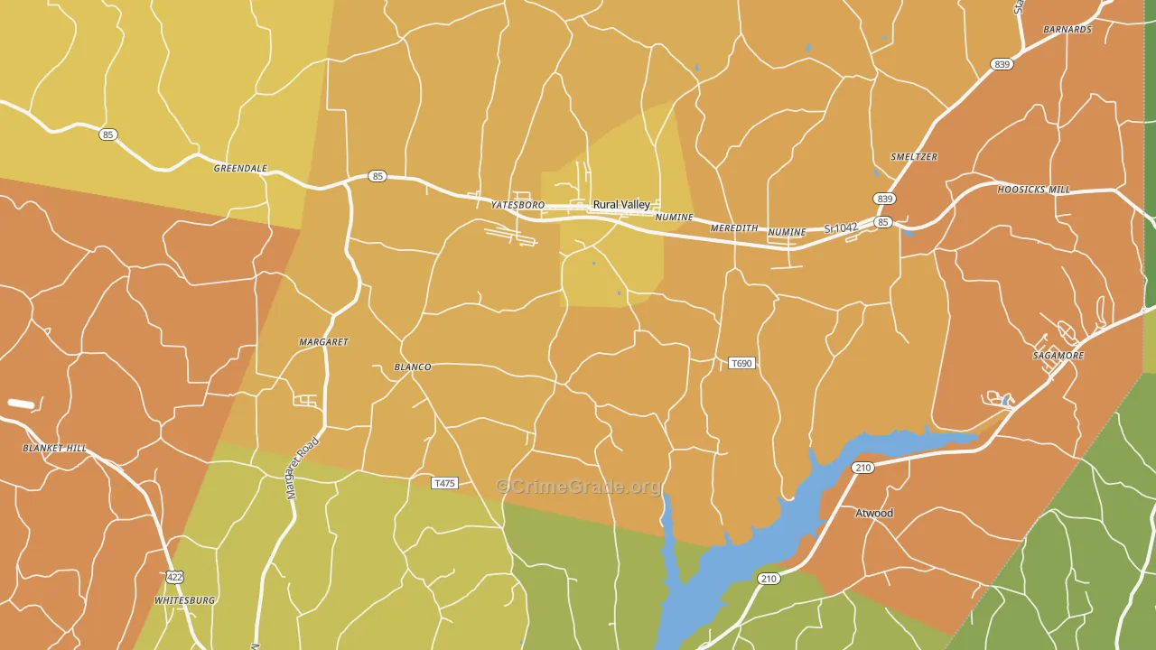 Rural Valley, PA Map of Robbery Rates