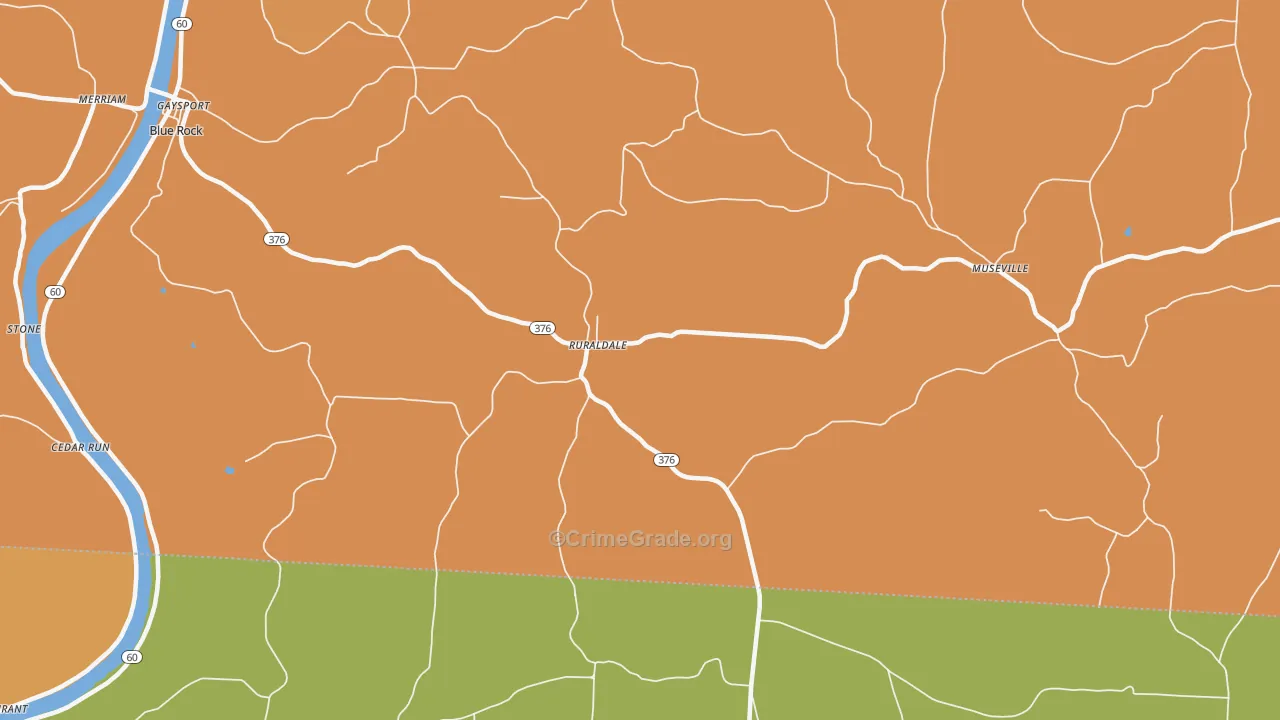 Ruraldale, OH Map of Robbery Rates