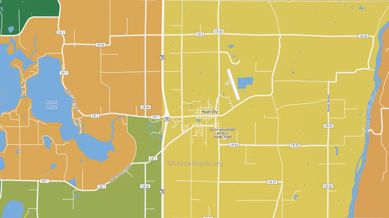 Rush City, MN Map of Robbery Rates