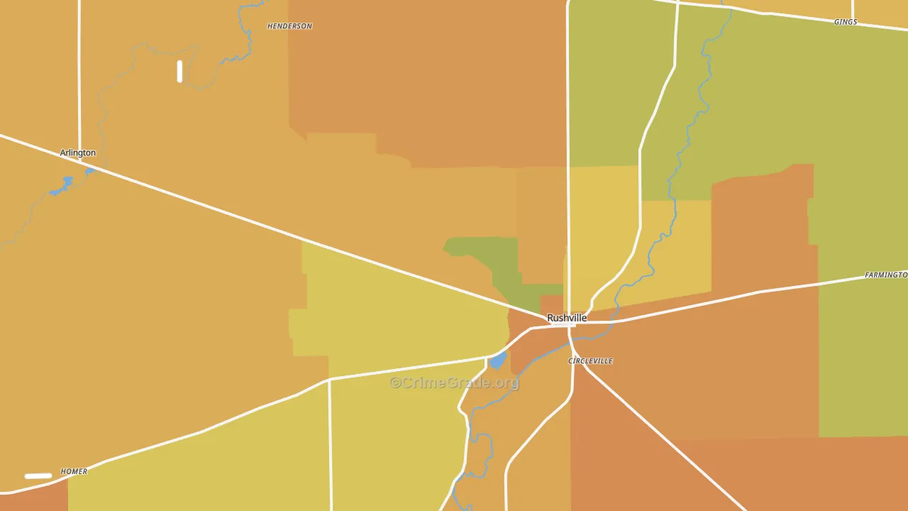 Rush County, IN Map of Robbery Rates