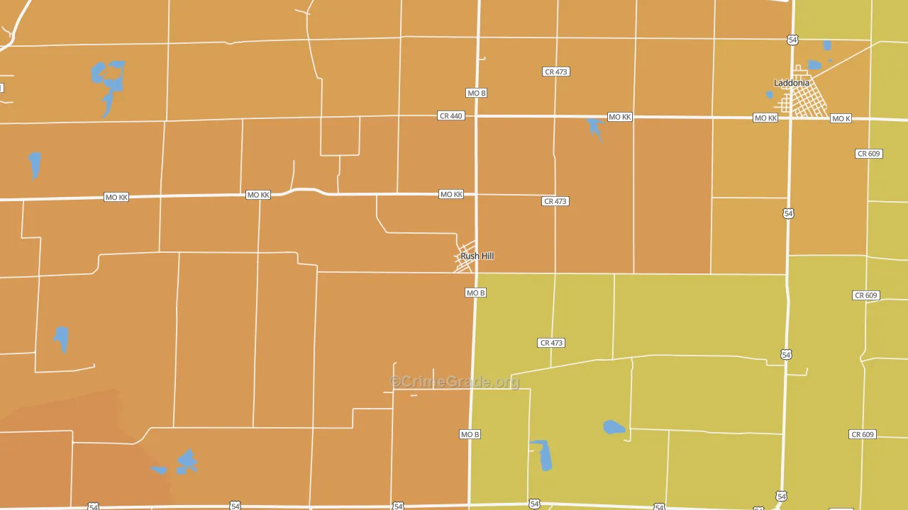 Rush Hill, MO Map of Robbery Rates