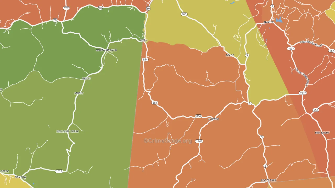 Rush, KY Map of Robbery Rates