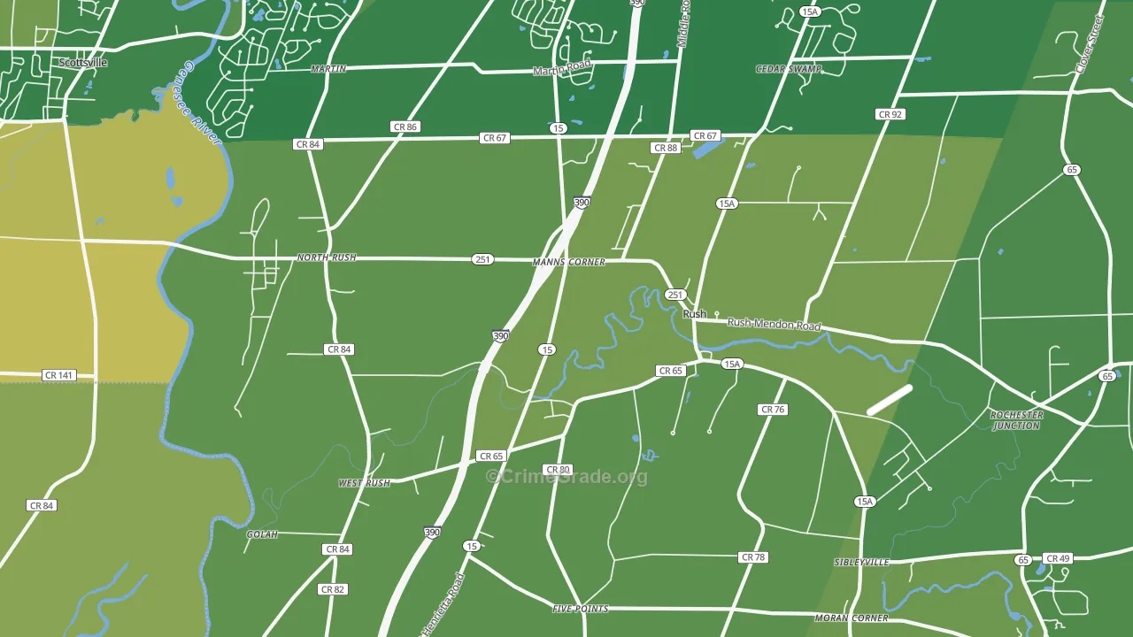 Rush, NY Map of Robbery Rates
