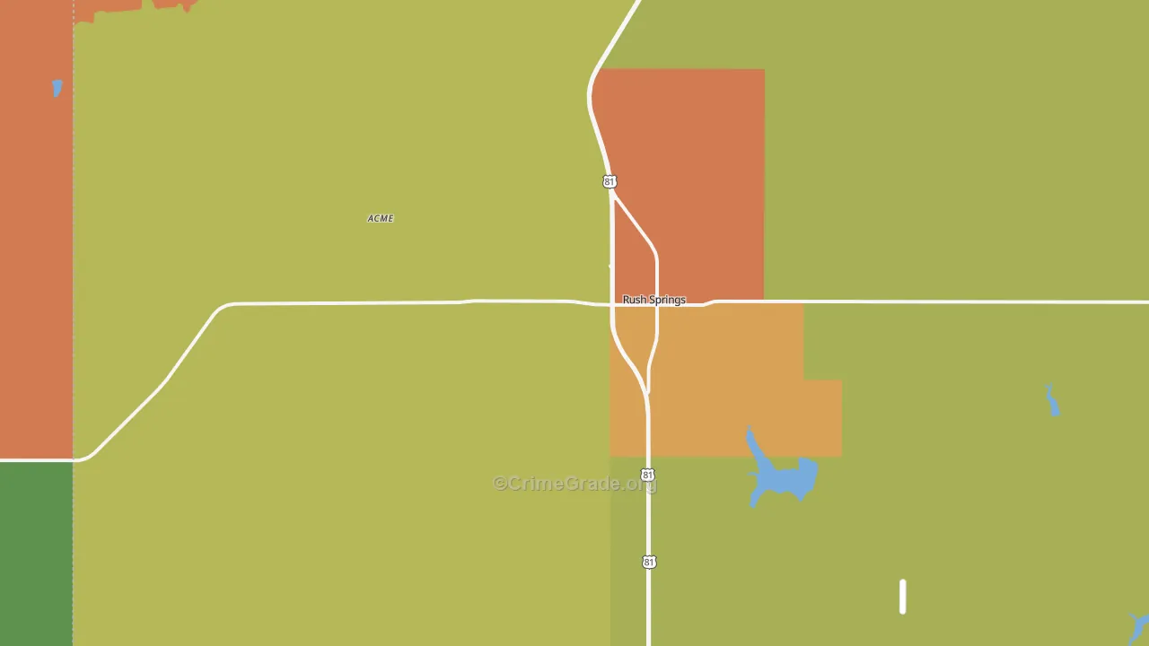 Rush Springs, OK Map of Robbery Rates