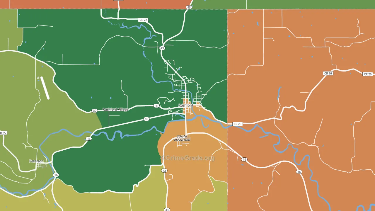 Rushford, MN Map of Robbery Rates