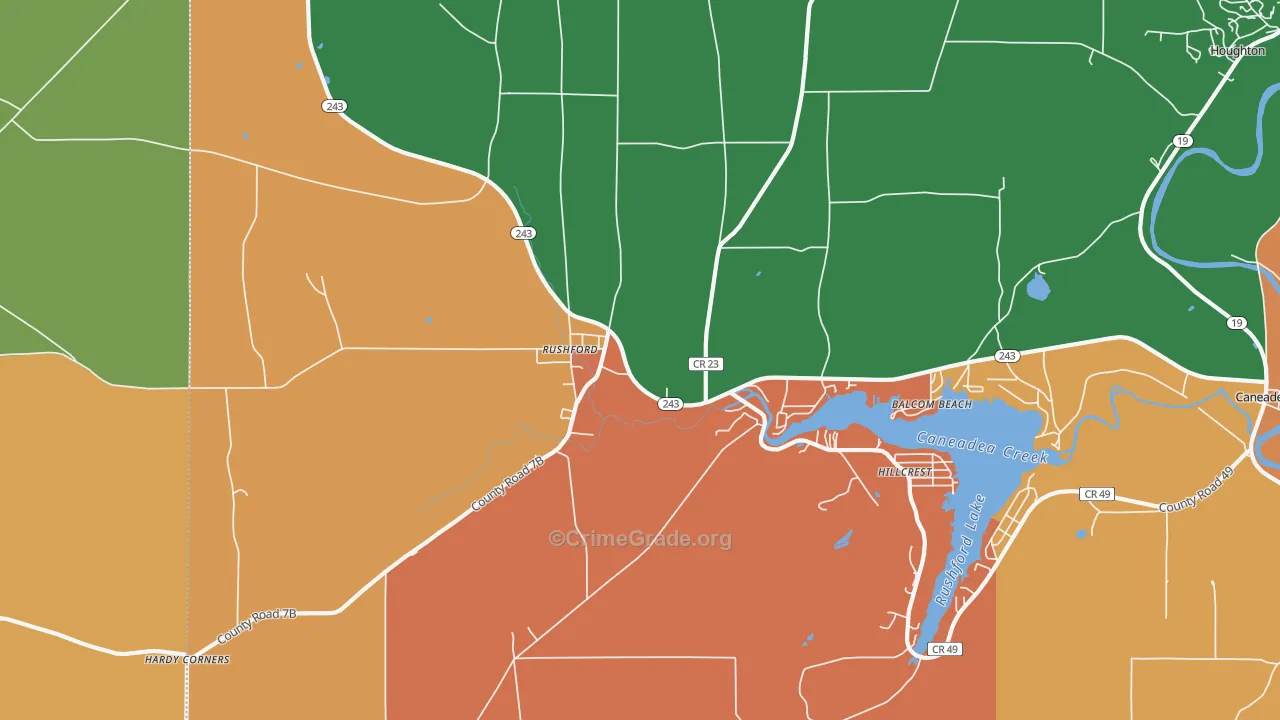 Rushford, NY Map of Robbery Rates
