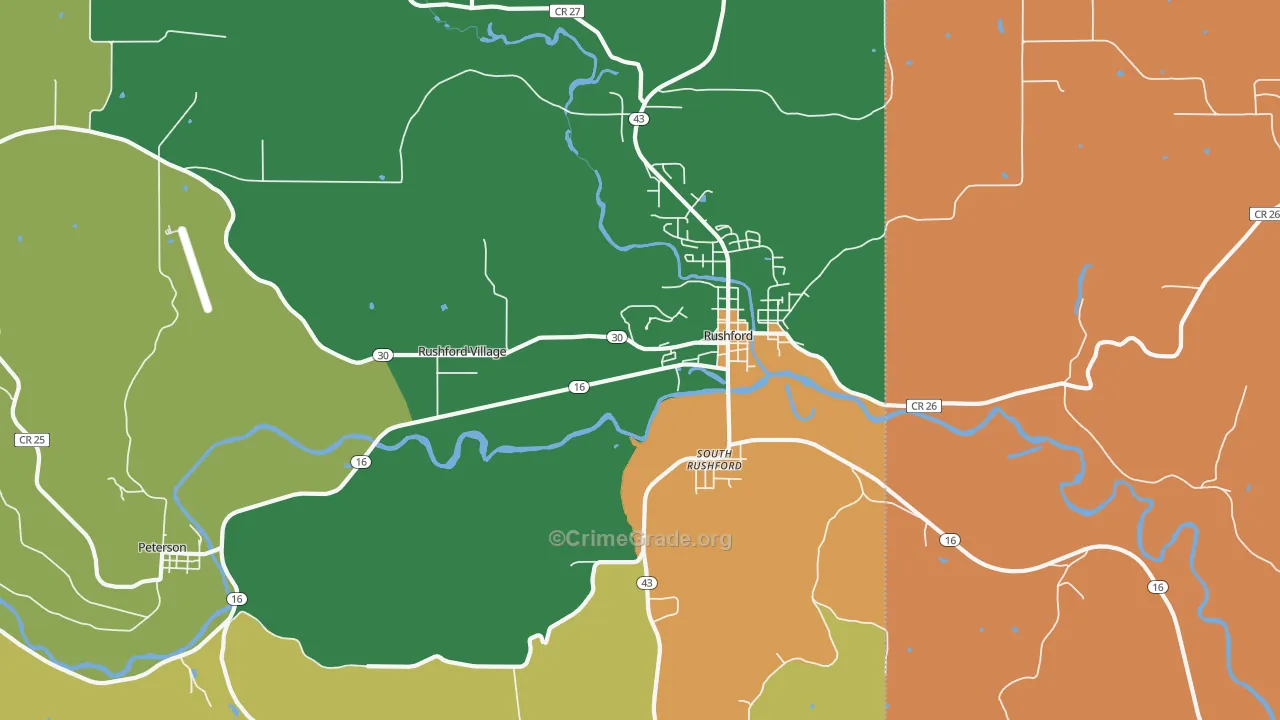 Rushford Village, MN Map of Robbery Rates
