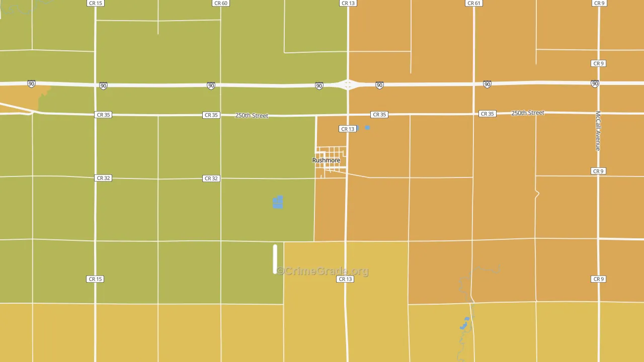Rushmore, MN Map of Robbery Rates