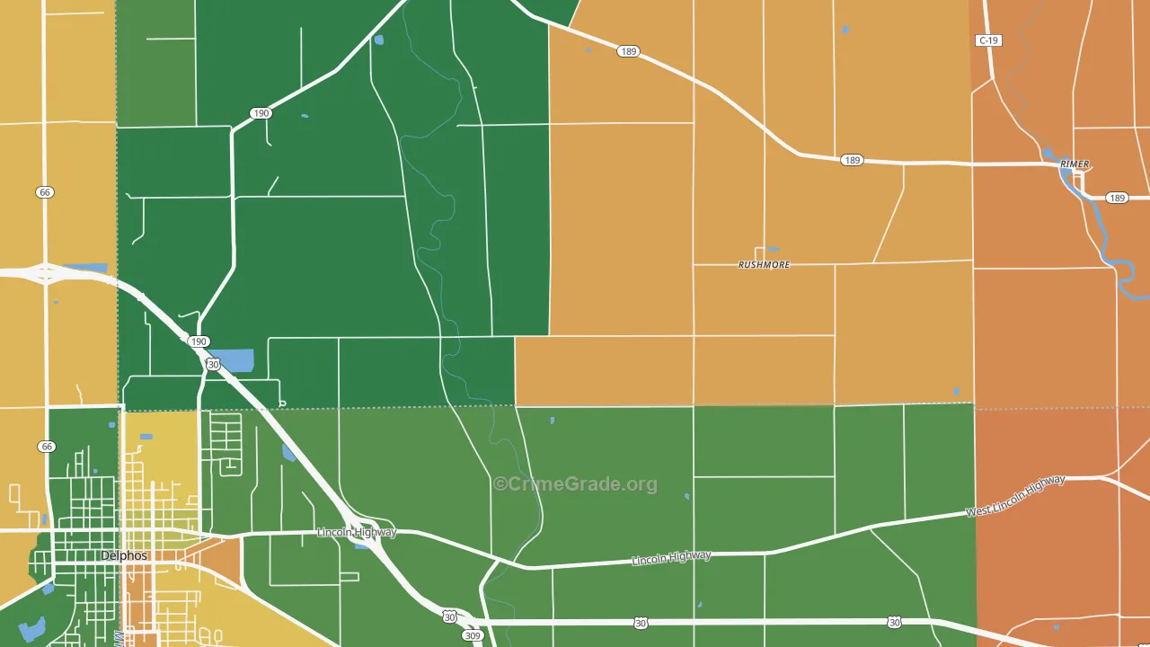 Rushmore, OH Map of Robbery Rates
