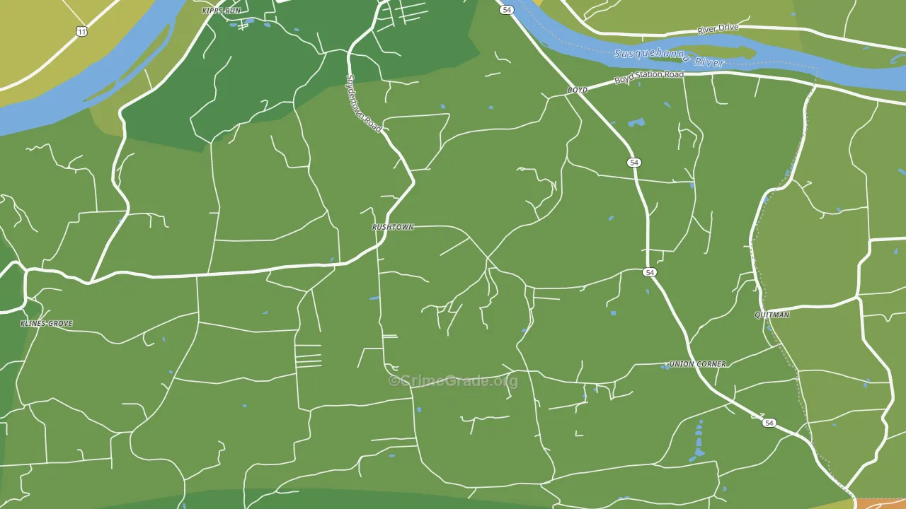 Rushtown, PA Map of Robbery Rates