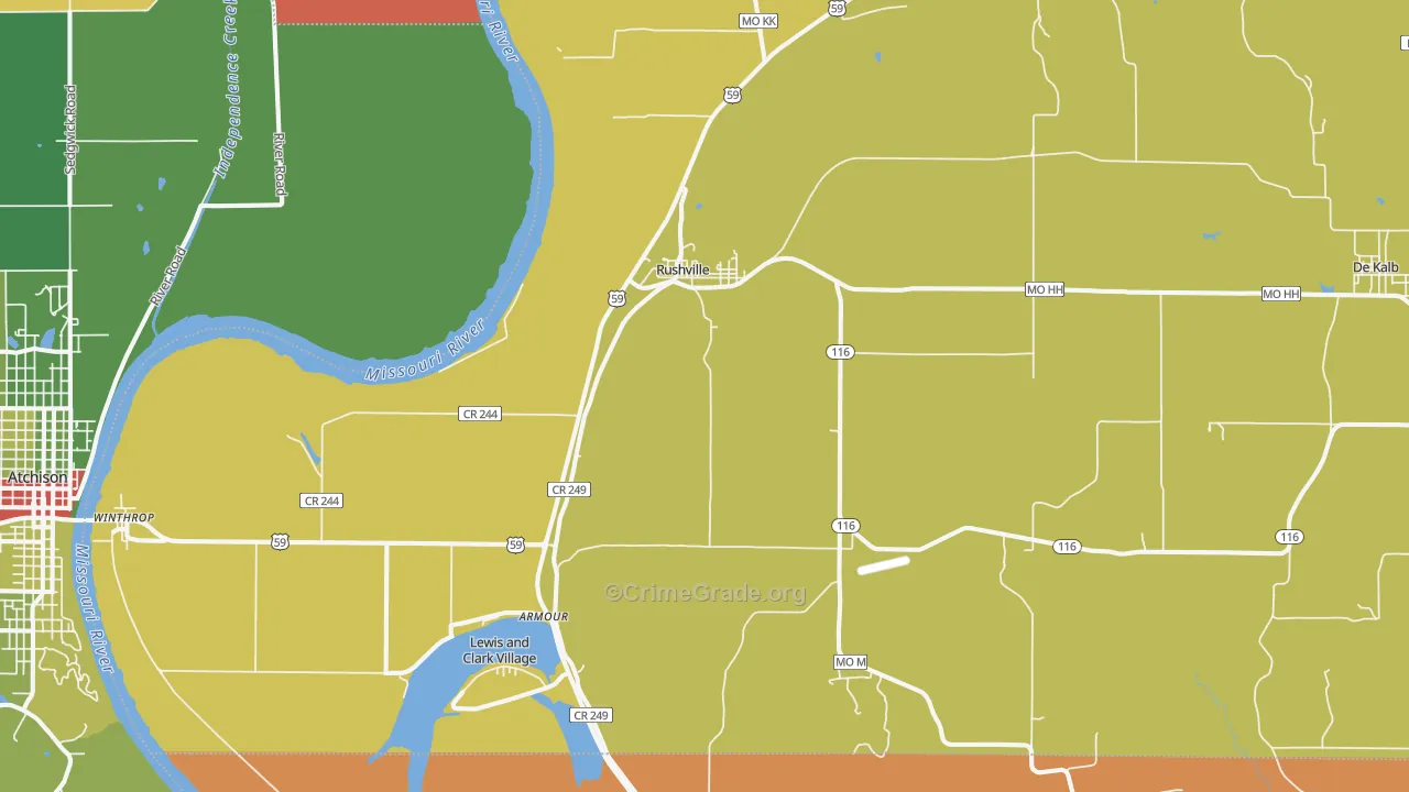 Rushville, MO Map of Robbery Rates