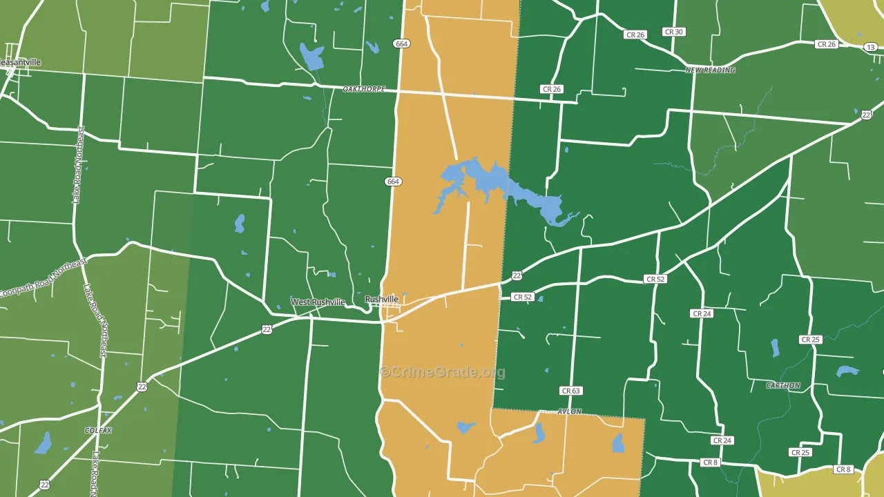 Rushville, OH Map of Robbery Rates