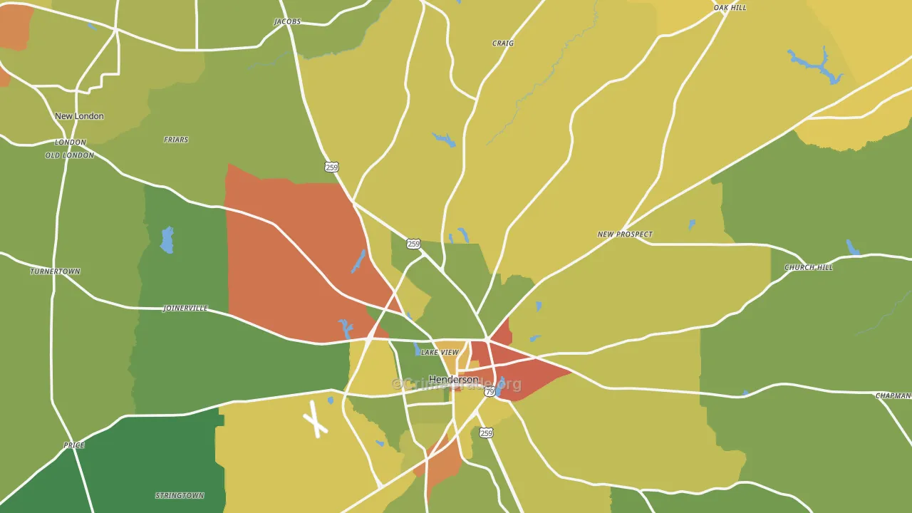 Rusk County, TX Map of Robbery Rates