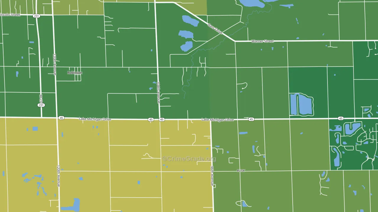 Rusk, MI Map of Robbery Rates