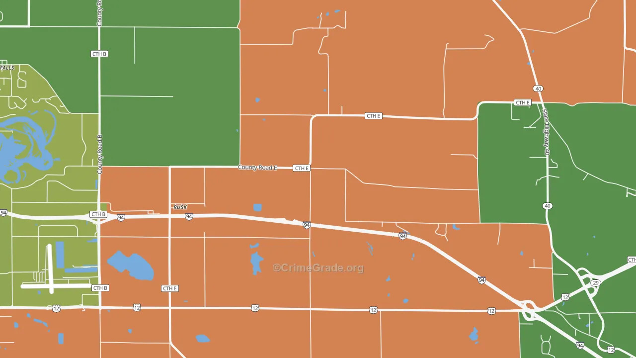 Rusk, WI Map of Robbery Rates