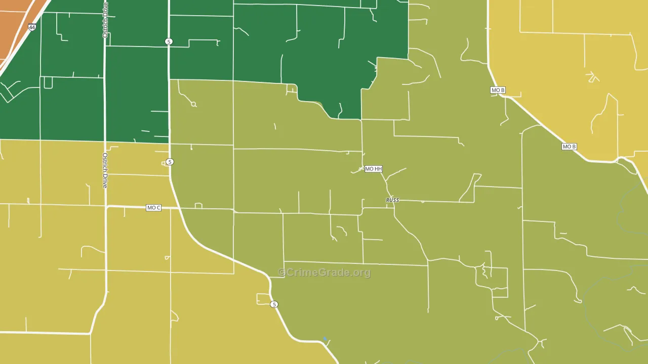 Russ, MO Map of Robbery Rates
