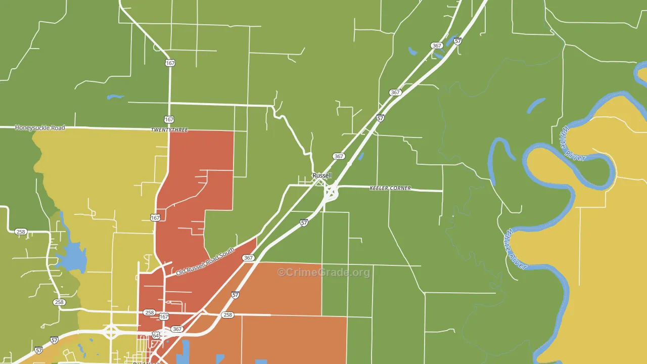 Russell, AR Map of Robbery Rates