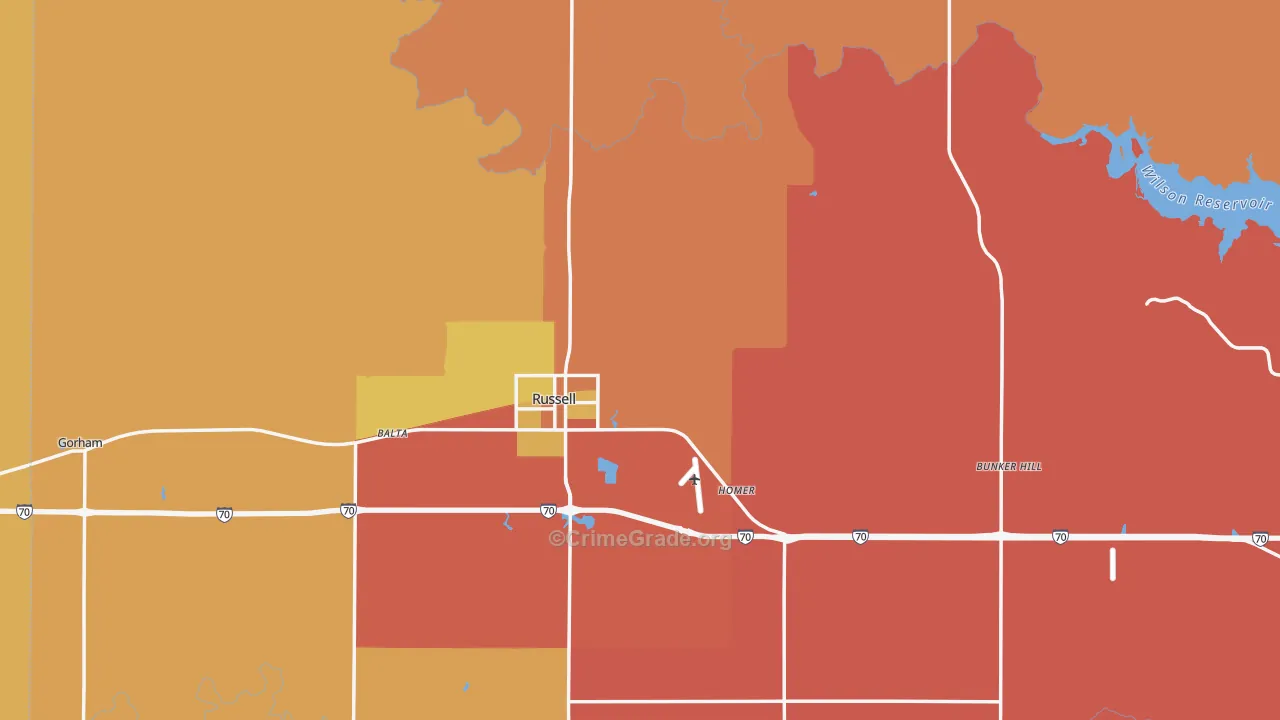 Russell County, KS Map of Robbery Rates