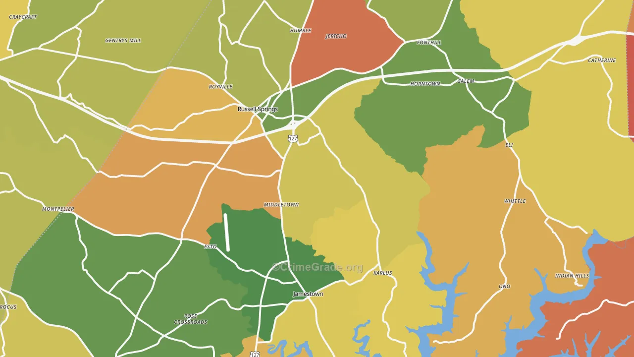 Russell County, KY Map of Robbery Rates