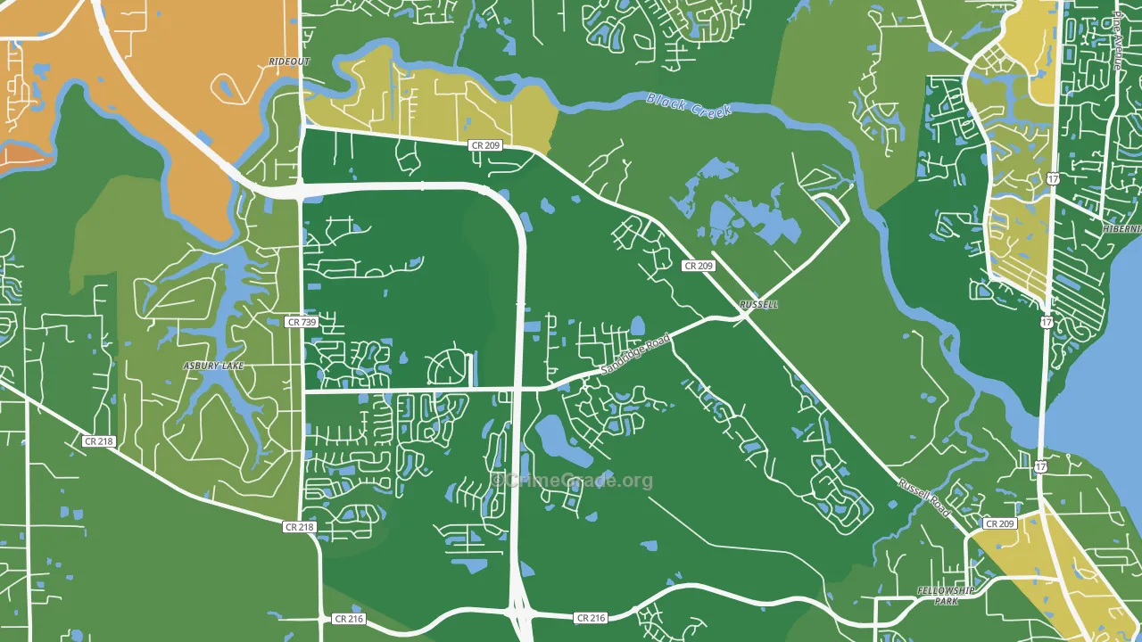 Russell, FL Map of Robbery Rates