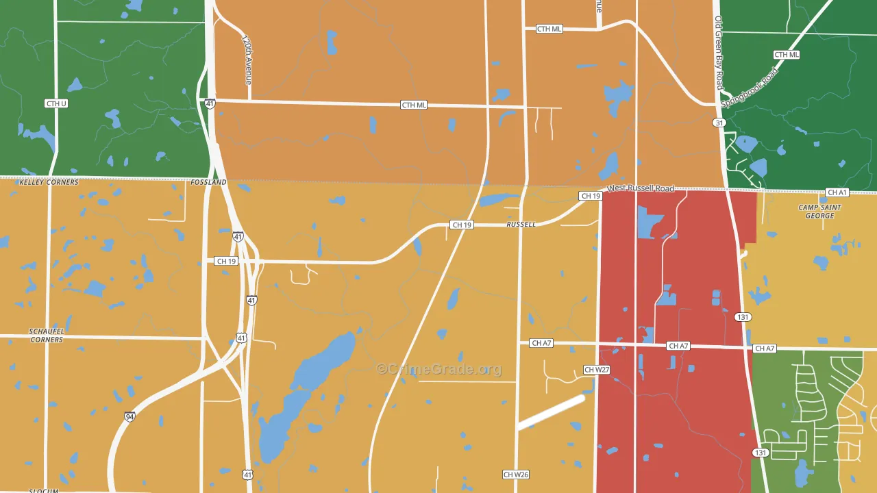 Russell, IL Map of Robbery Rates