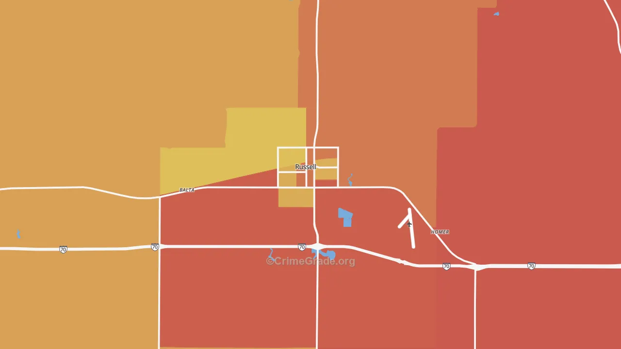Russell, KS Map of Robbery Rates