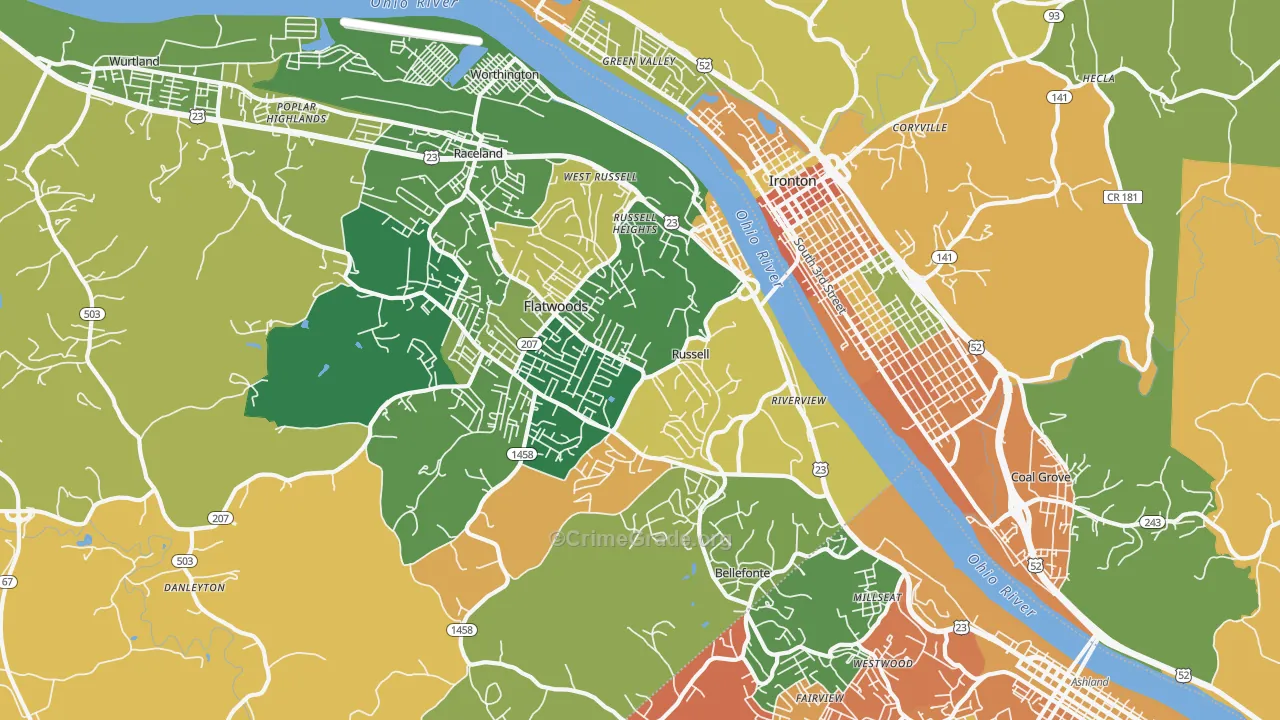 Russell, KY Map of Robbery Rates