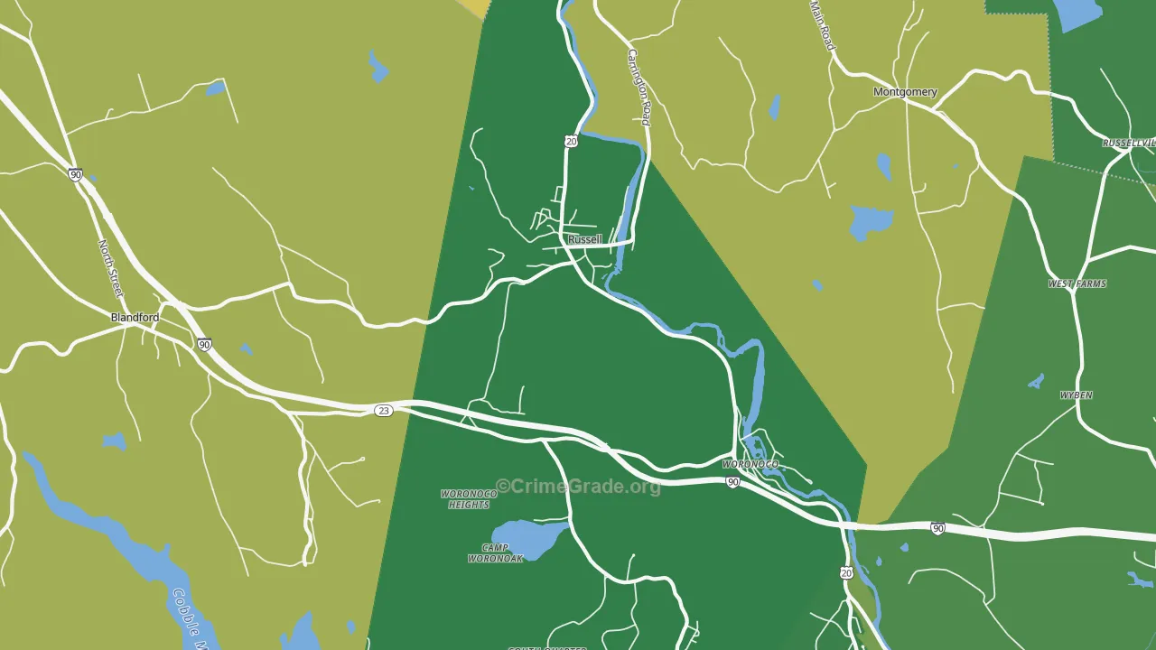 Russell, MA Map of Robbery Rates