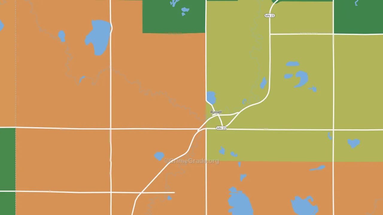 Russell, MN Map of Robbery Rates