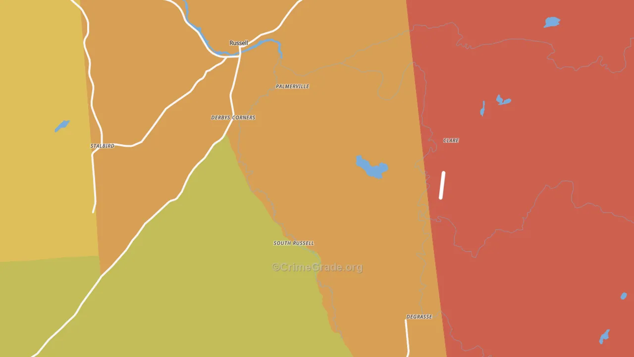 Russell, NY Map of Robbery Rates