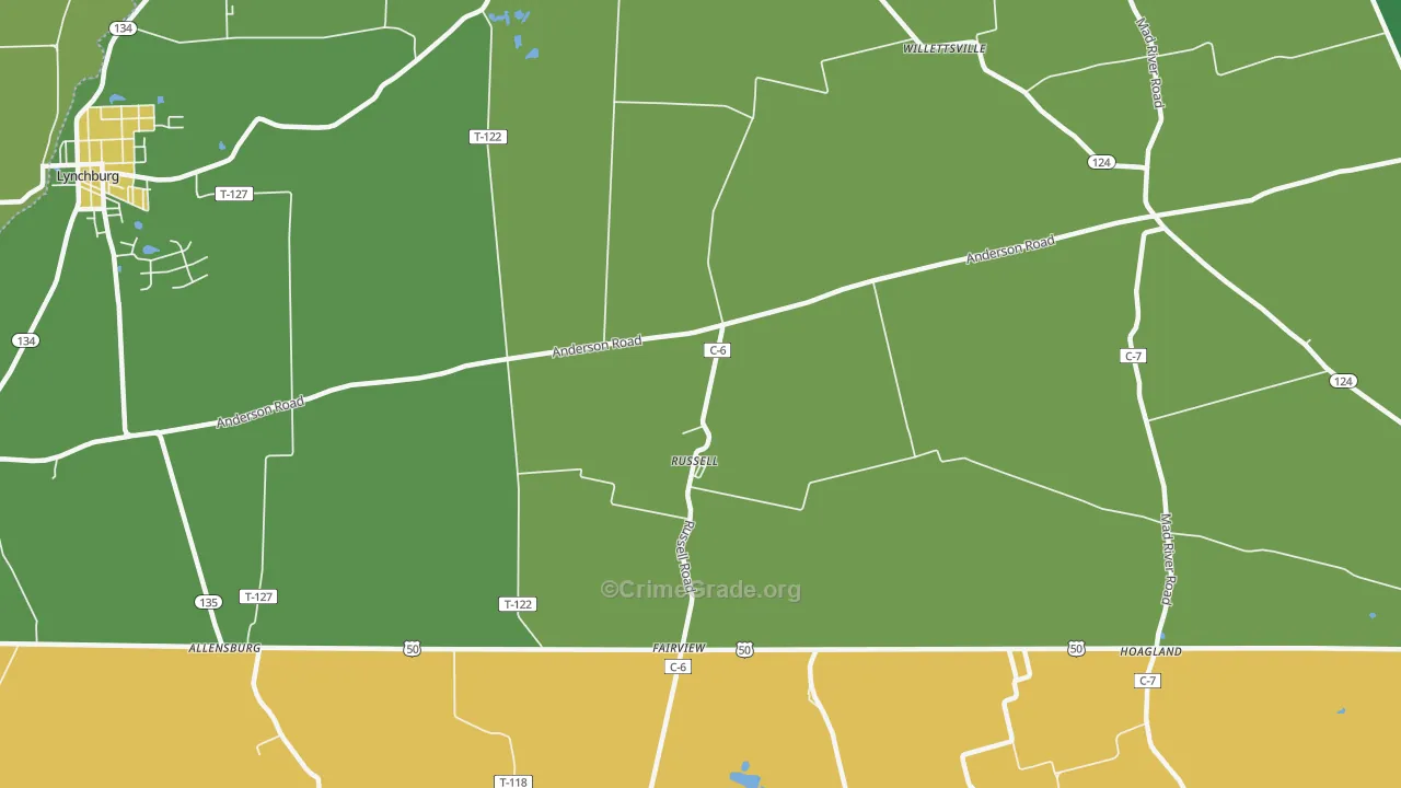 Russell, OH Map of Robbery Rates