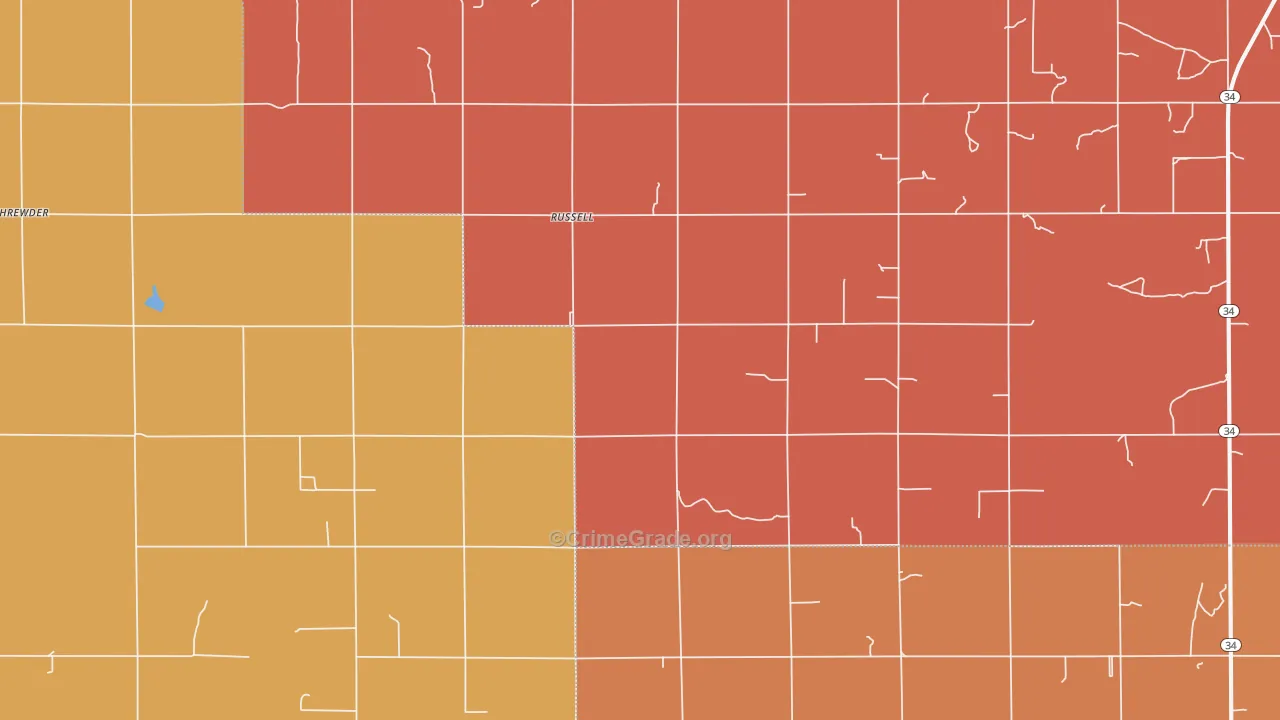 Russell, OK Map of Robbery Rates