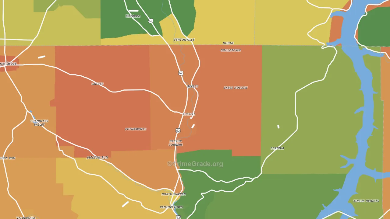 Russell, PA Map of Robbery Rates