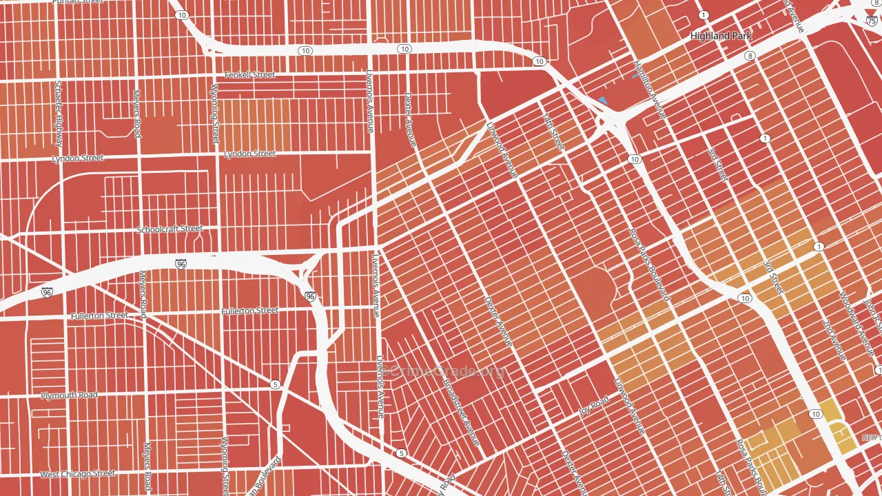 Russell Woods, Detroit, MI Map of Robbery Rates
