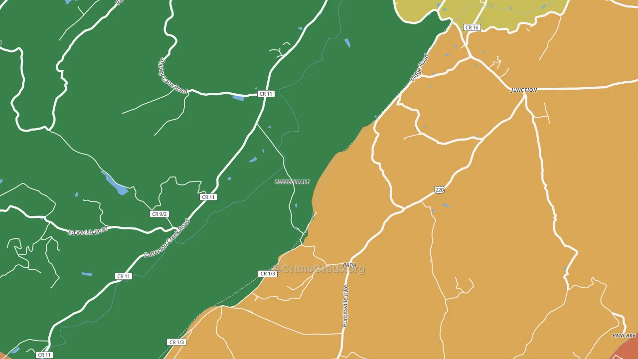 Russelldale, WV Map of Robbery Rates