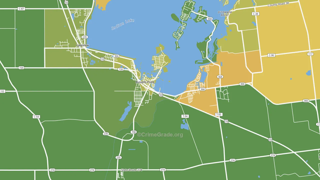 Russells Point, OH Map of Robbery Rates