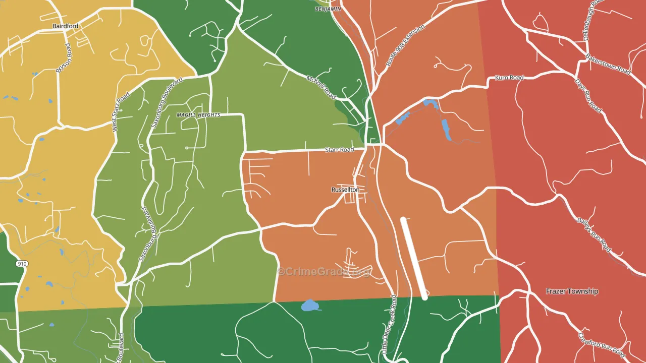 Russellton, PA Map of Robbery Rates