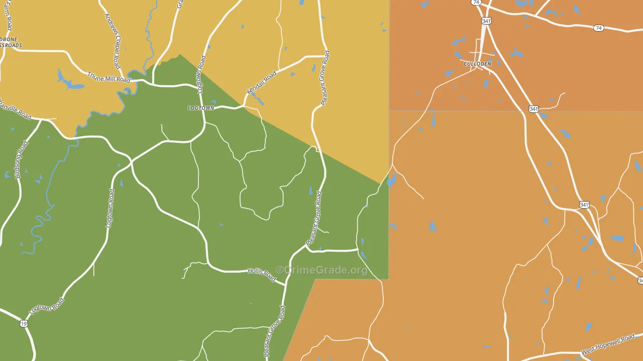 Russellville, GA Map of Robbery Rates