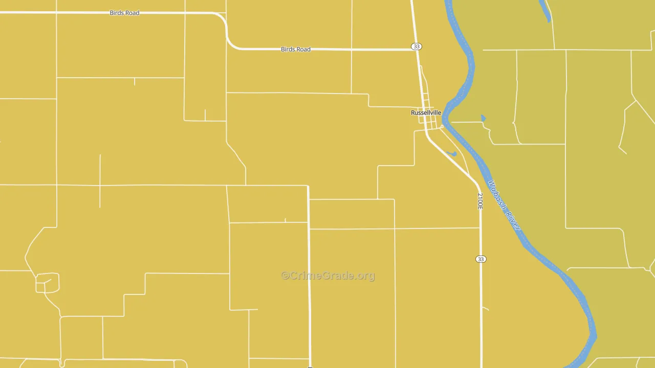 Russellville, IL Map of Robbery Rates