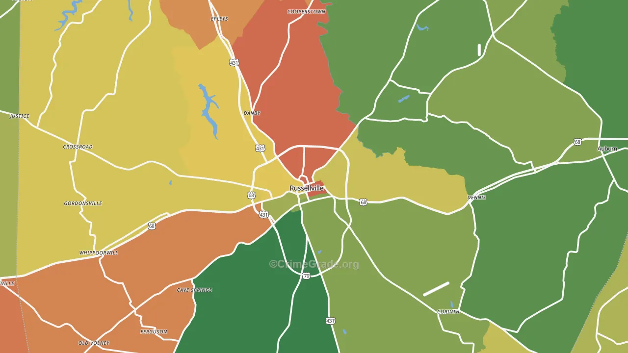 Russellville, KY Map of Robbery Rates