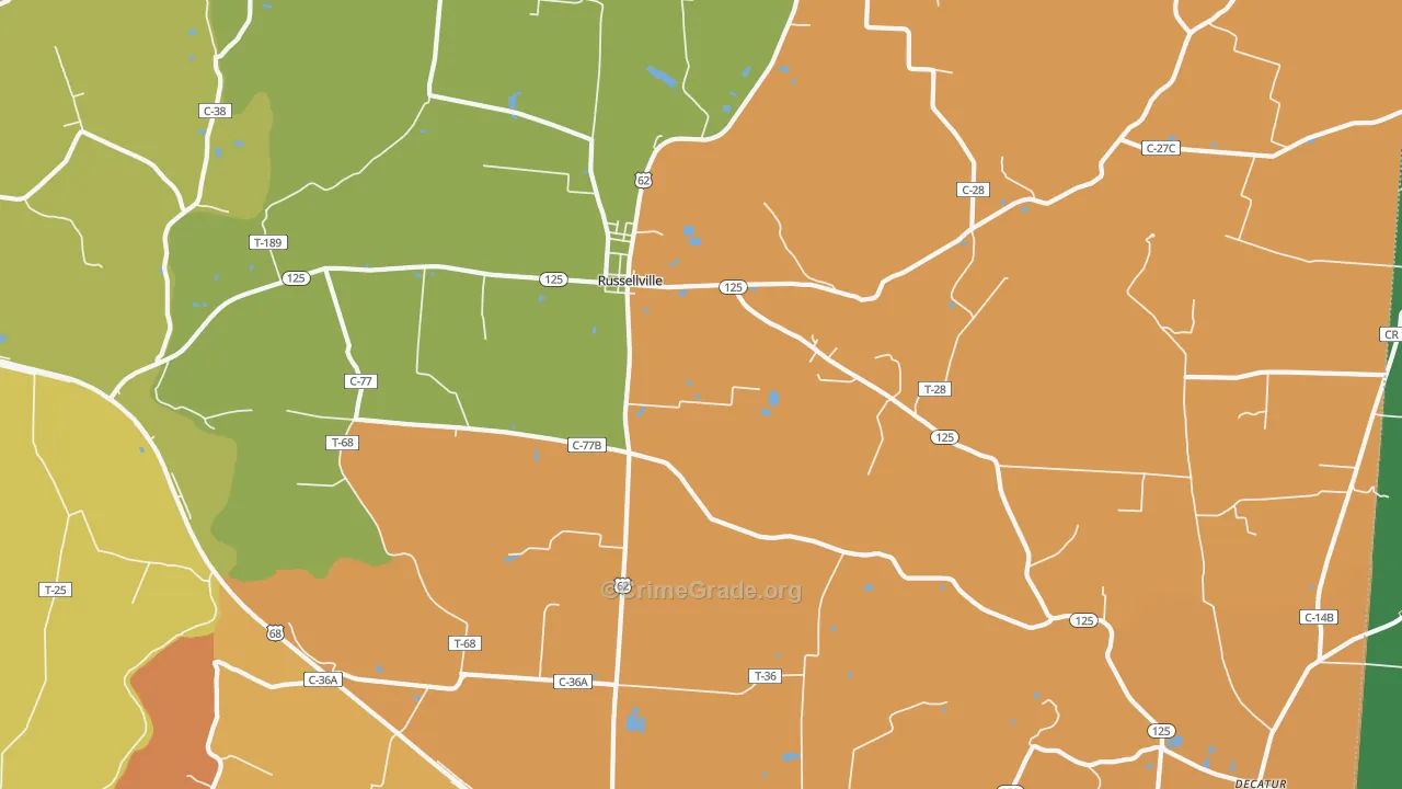 Russellville, OH Map of Robbery Rates