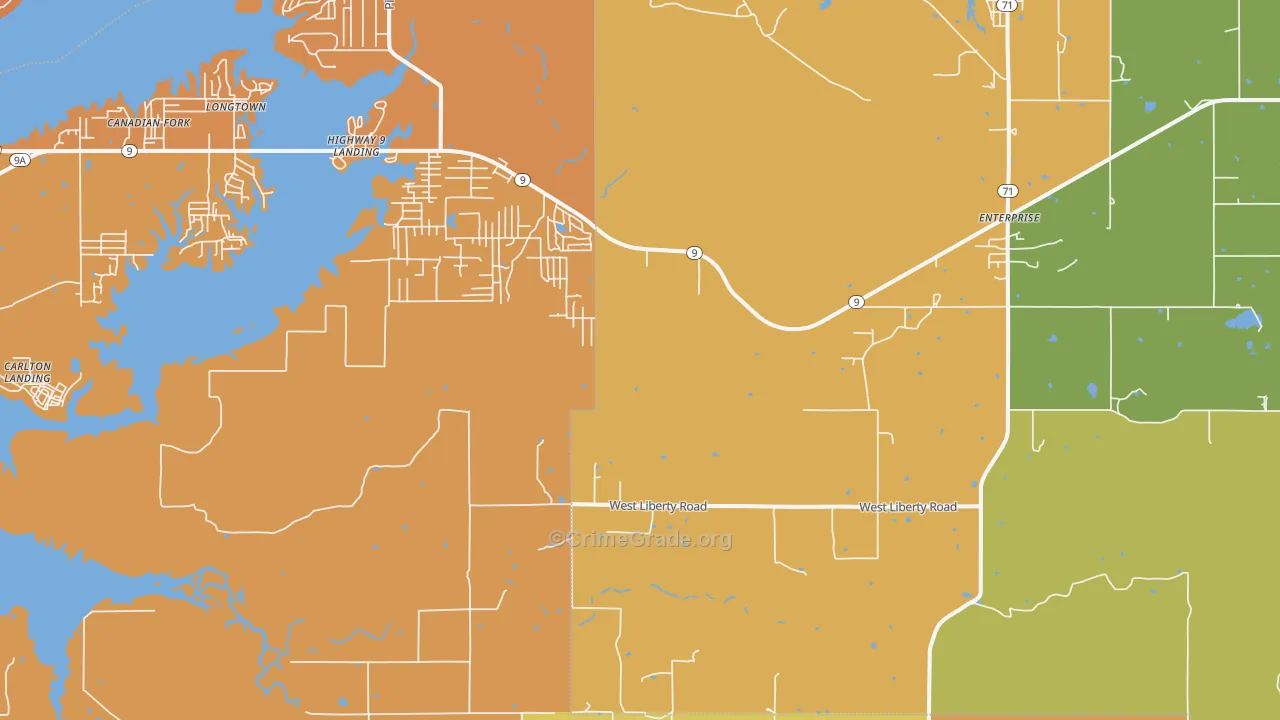 Russellville, OK Map of Robbery Rates