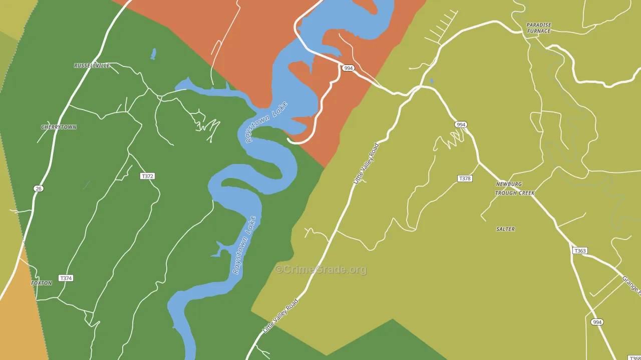 Russellville, PA Map of Robbery Rates