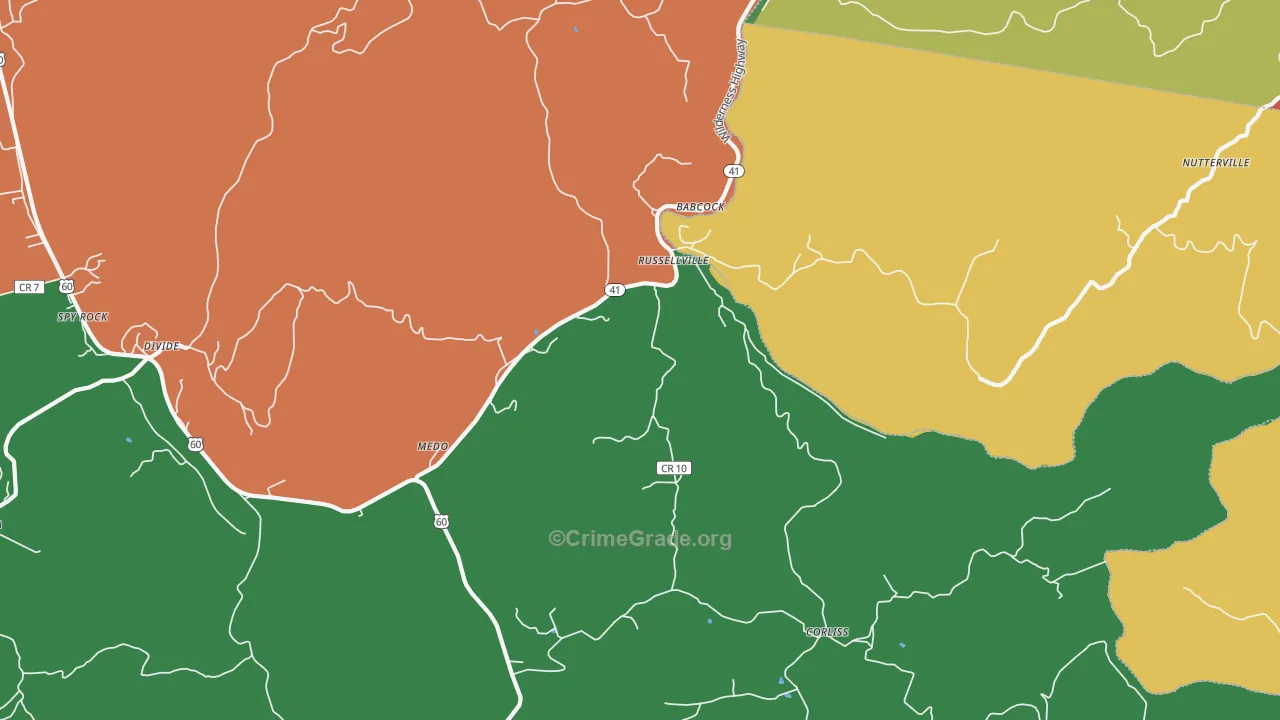 Russellville, WV Map of Robbery Rates
