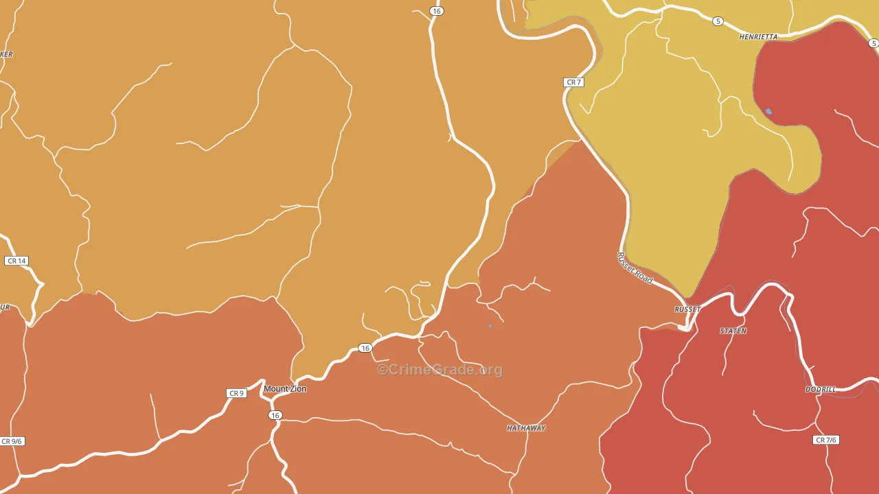 Russet, WV Map of Robbery Rates