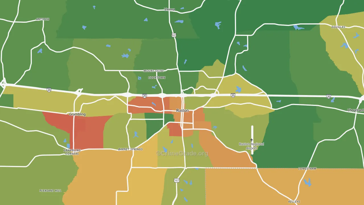 Ruston, LA Map of Robbery Rates
