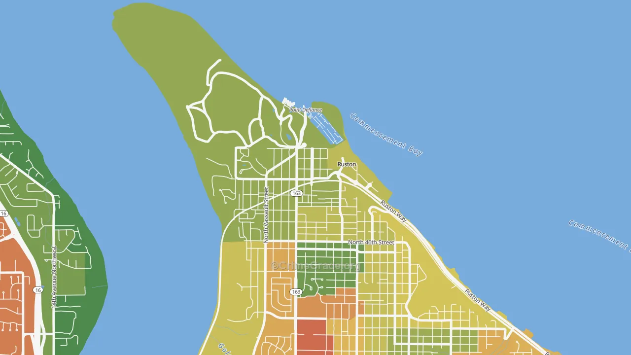 Ruston, WA Map of Robbery Rates
